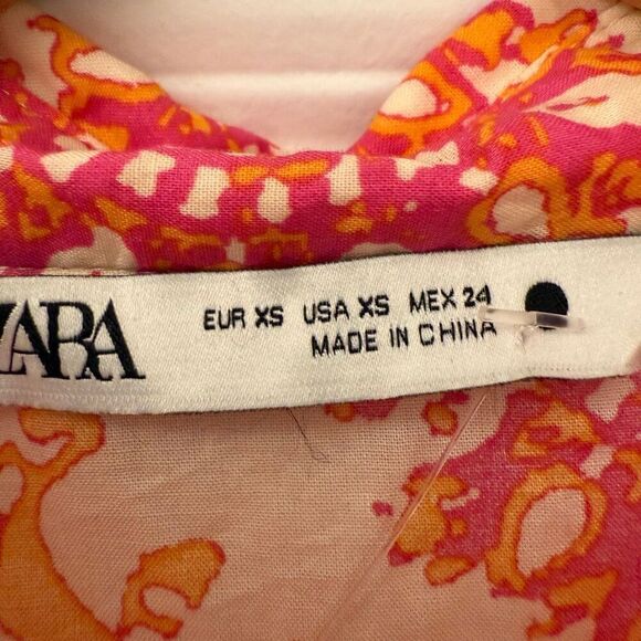 Zara Orange Pink Printed Mini Dress XS - Picture 3 of 5